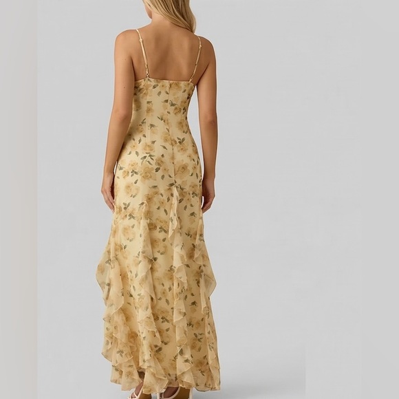 Meadow Dream V-Neck Floral Maxi with Layered Ruffles Yellow - Picture 8 of 9